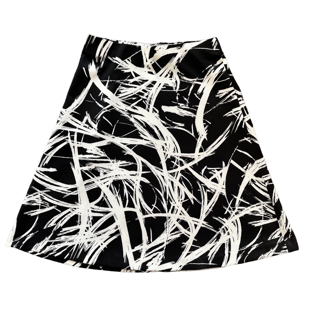 Eci New York Black White Brushstroke Patterned Full Skirt, Small Office Abstract